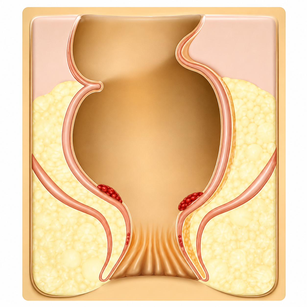 Grade I hemorrhoids anatomical illustration