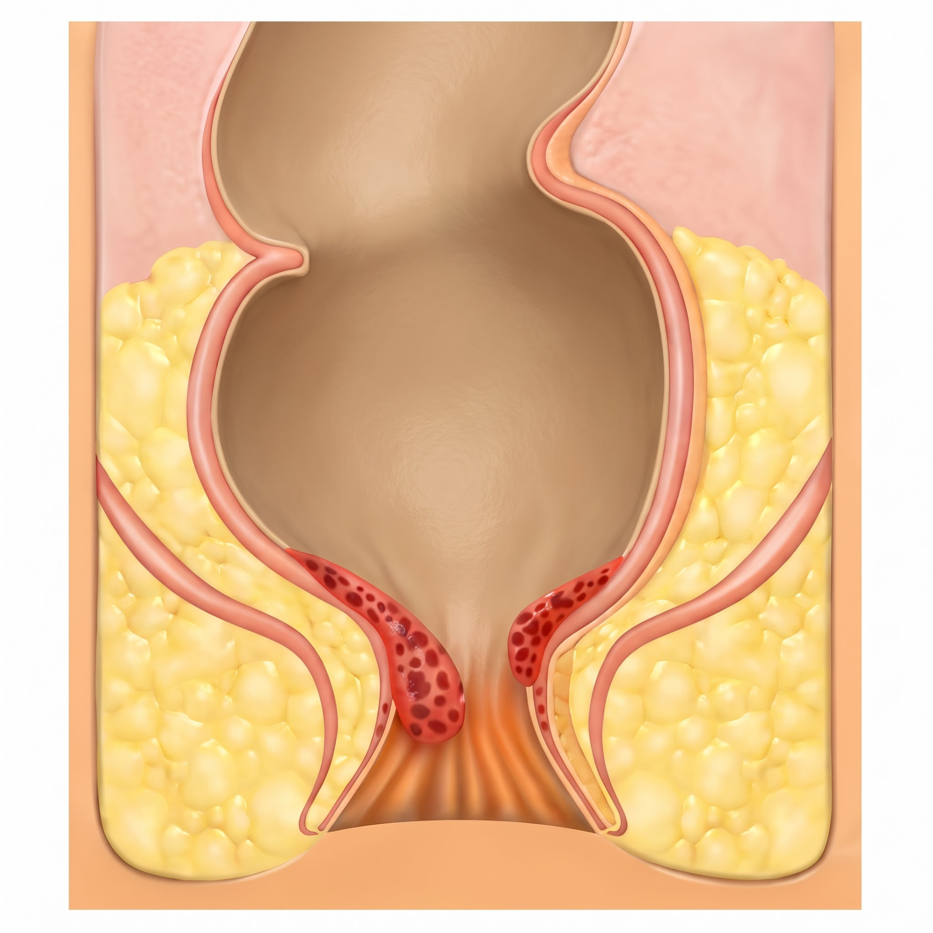 Grade III hemorrhoids anatomical illustration